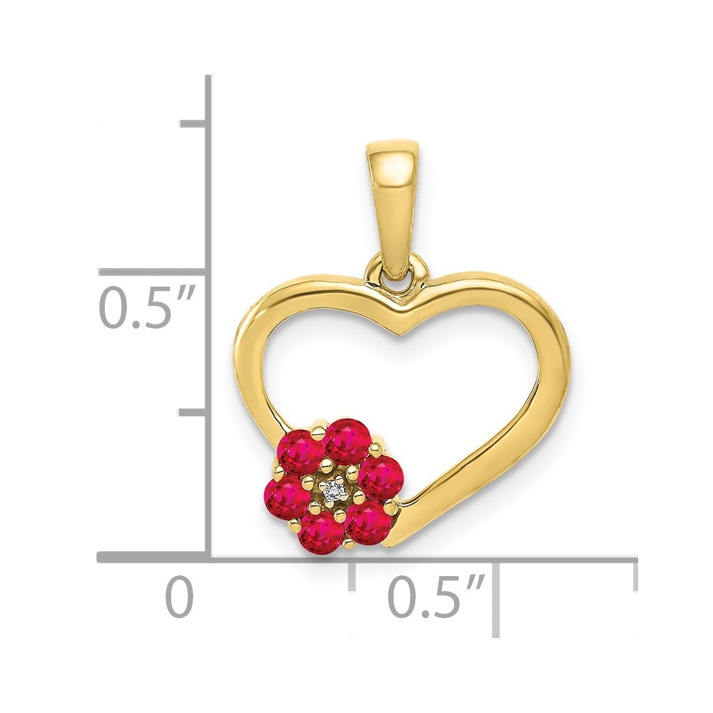 10k Diamond and Ruby Heart w/ Flower Pendant (PM5271-RU-003-1YA)