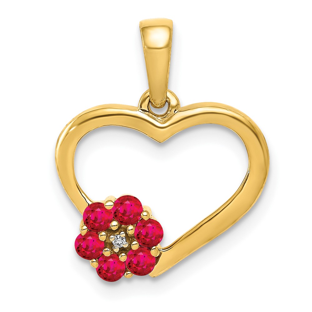 10k Diamond and Ruby Heart w/ Flower Pendant (PM5271-RU-003-1YA)