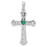 14K White Gold 0.20 Carat Lab Grown Diamond VS SI+ G+ and Lab Created Emerald Complete Cross Pendant view 3