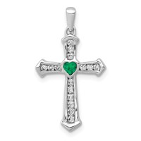 14K White Gold 0.20 Carat Lab Grown Diamond VS SI+ G+ and Lab Created Emerald Complete Cross Pendant view 1