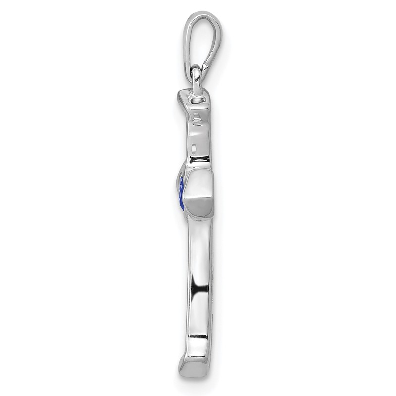 14k White Gold 1/5 carat Lab Grown Diamond VS/SI+ G+ and Lab Created Blue Sapphire Complete Cross Pendant