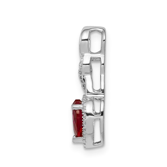 14k White Gold Diamond and Ruby Heart Chain Slide