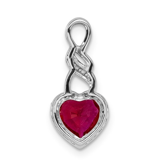 14k White Gold Diamond and Ruby Heart Chain Slide