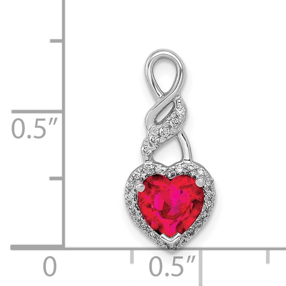 14k White Gold Diamond and Ruby Heart Chain Slide