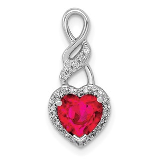 14k White Gold Diamond and Ruby Heart Chain Slide
