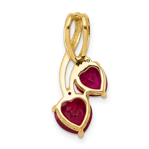 14k Lab Created Ruby and Diamond 2-Heart Pendant Fits up to 2mm Regular/3mm Fancy or Reversible Omega