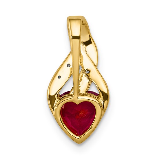 Diamond and Created Ruby Heart Pendants