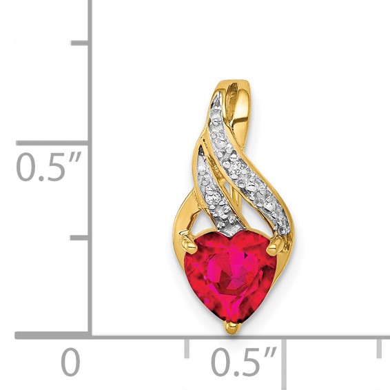 Diamond and Created Ruby Heart Pendants