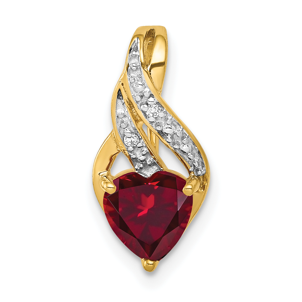14k Diamond and Created Ruby Polished Heart Pendant (PM5277-RU-001-YA)