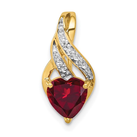 Diamond and Created Ruby Heart Pendants