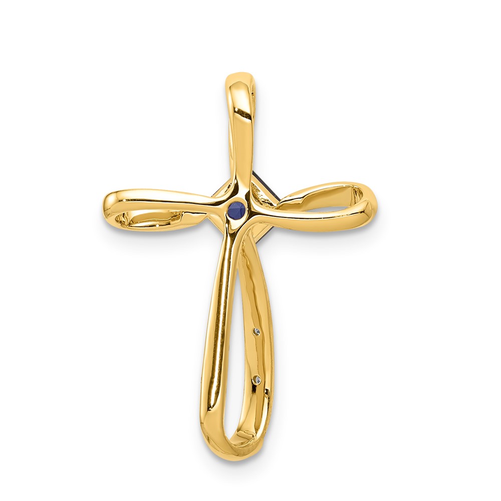 10k w/Rhodium Lab Created Sapph and Diamond Cross Pendant (PM5278-CSA-001-1YA)