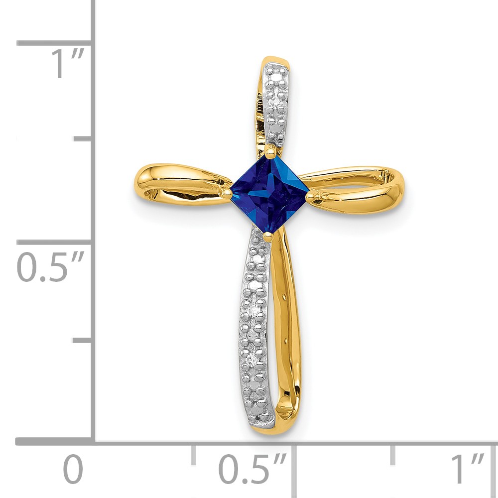 10k w/Rhodium Lab Created Sapph and Diamond Cross Pendant (PM5278-CSA-001-1YA)