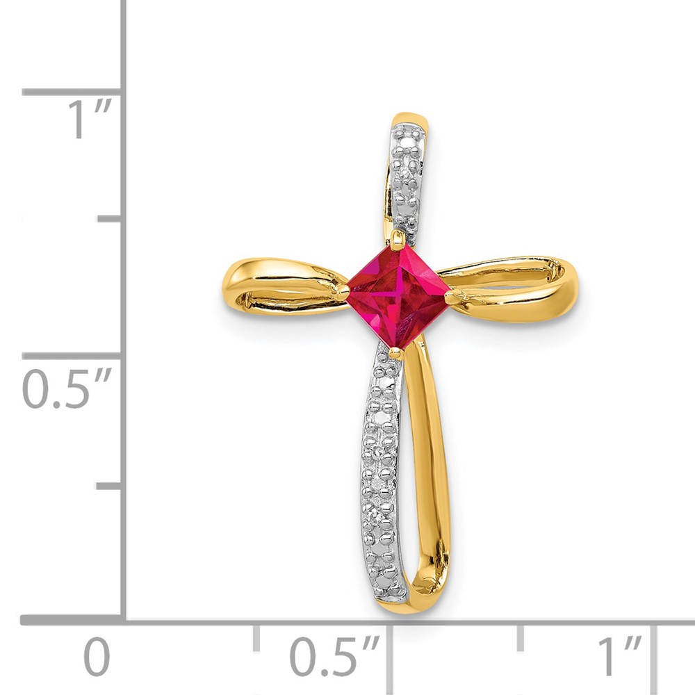 14k and Rhodium Lab Created Ruby and Diamond Cross Slide (PM5278-RU-001-YA)