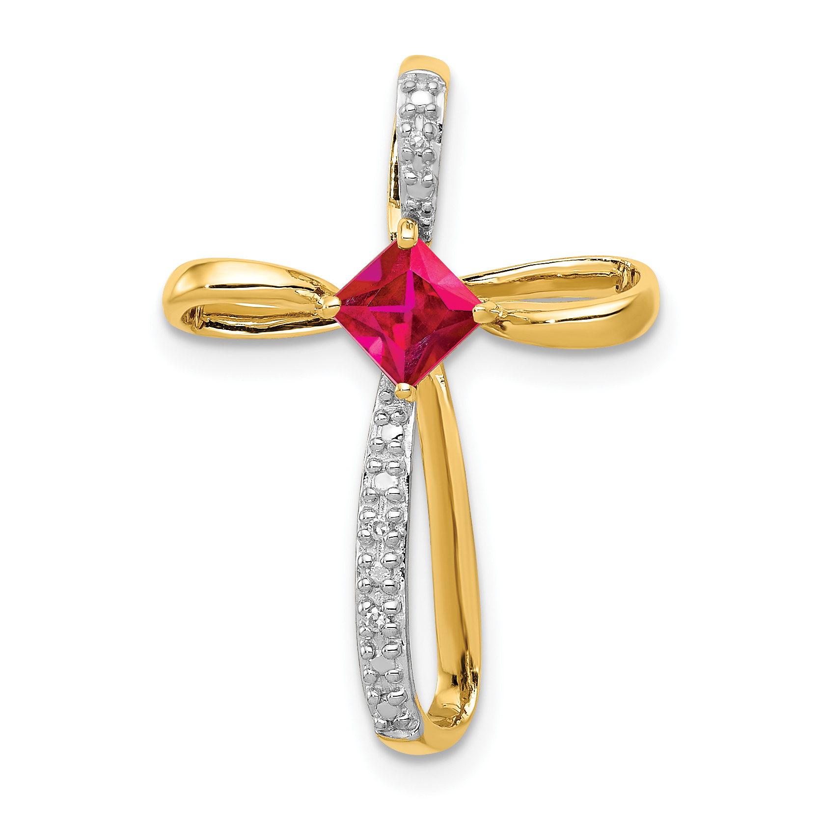 14k and Rhodium Lab Created Ruby and Diamond Cross Slide (PM5278-RU-001-YA)