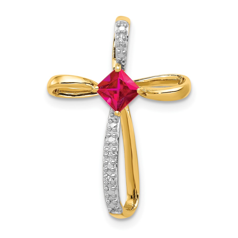 14k and Rhodium Lab Created Ruby and Diamond Cross Slide (PM5278-RU-001-YA)