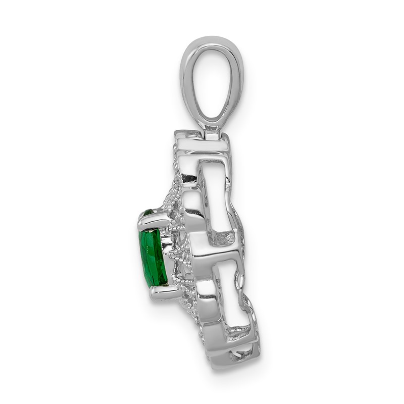 14k White Gold 1/6 carat Lab Grown Diamond VS/SI+ G+ and Lab Created Emerald Pendant