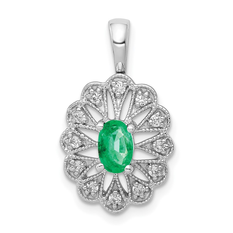 14k White Gold 1/6 carat Lab Grown Diamond VS/SI+ G+ and Lab Created Emerald Pendant