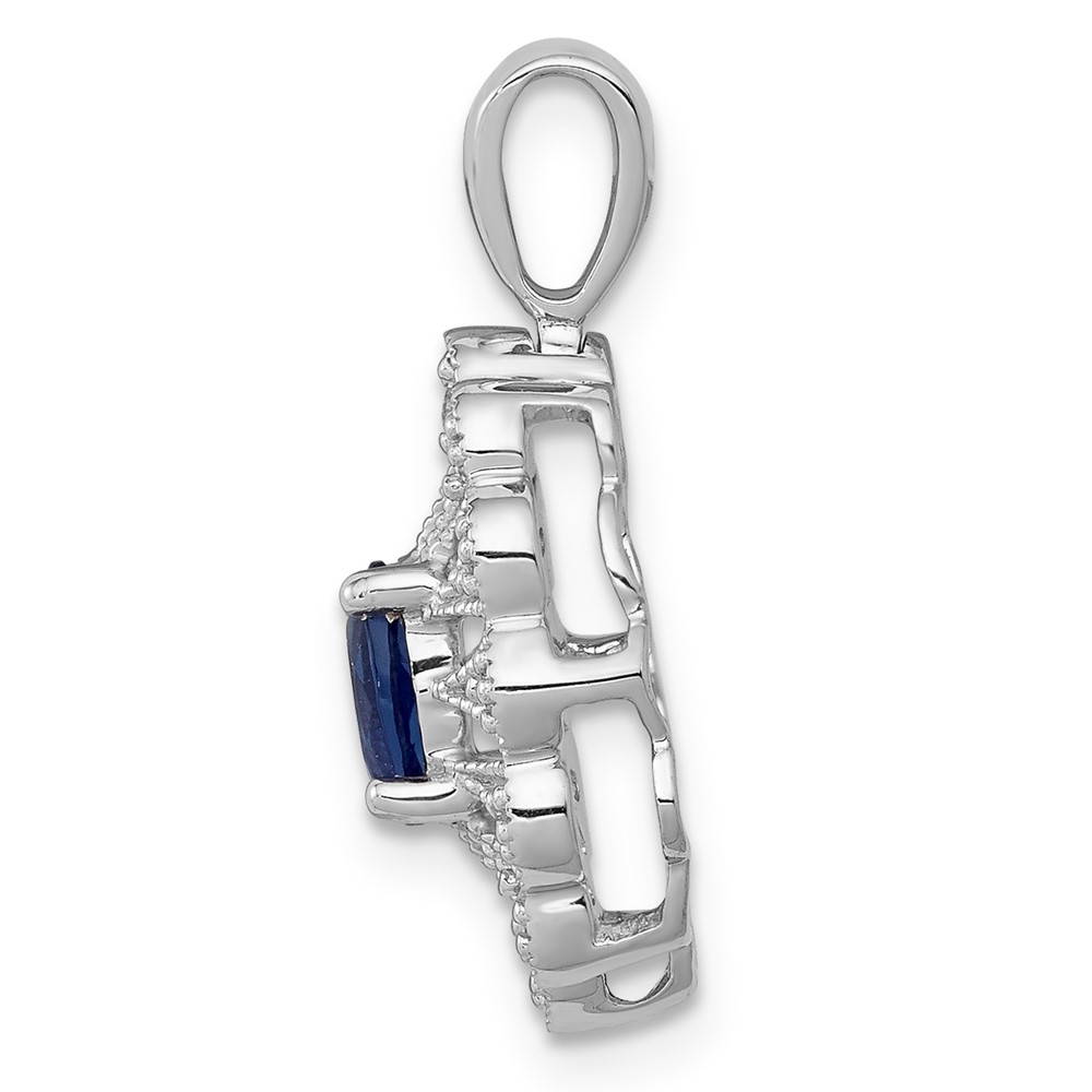 14k White Gold 1/6 carat Lab Grown Diamond VS/SI+ G+ and Lab Created Blue Sapphire Pendant (PM5279-CSA-016-WLG)