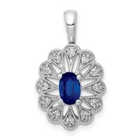 14K White Gold 0.17 Carat Lab Grown Diamond VS SI+ G+ and Lab Created Blue Sapphire Pendant view 1