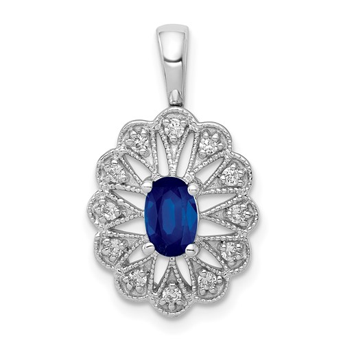 14K White Gold 0.17 Carat Lab Grown Diamond VS SI+ G+ and Lab Created Blue Sapphire Pendant
