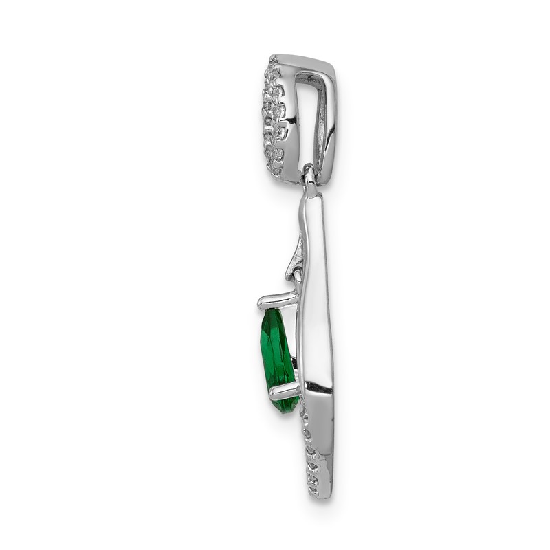 14k White Gold 1/10 carat Lab Grown Diamond VS/SI+ G+ and Lab Created Emerald Dangle Pendant