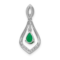 14K White Gold 0.10 Carat Lab Grown Diamond VS SI+ G+ and Lab Created Emerald Dangle Pendant view 3
