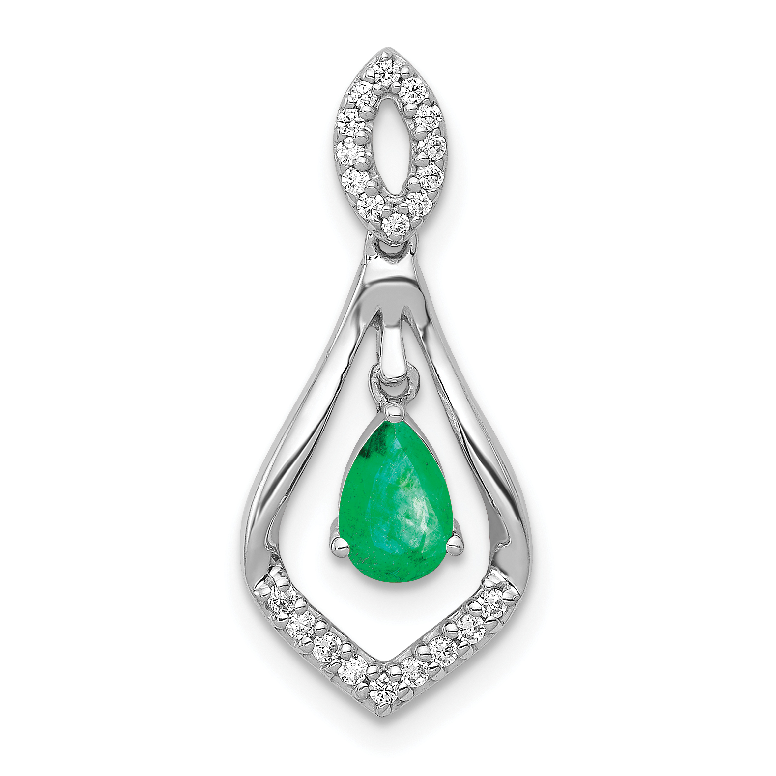 14k White Gold 1/10 carat Lab Grown Diamond VS/SI+ G+ and Lab Created Emerald Dangle Pendant (PM5281-CEM-013-WLG)