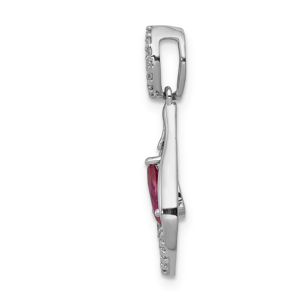 14k White Gold 1/10 carat Lab Grown Diamond VS/SI+ G+ and Lab Created Ruby Dangle Pendant (PM5281-CRU-013-WLG)