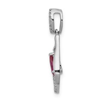 14K White Gold 0.10 Carat Lab Grown Diamond VS SI+ G+ and Lab Created Ruby Dangle Pendant view 2