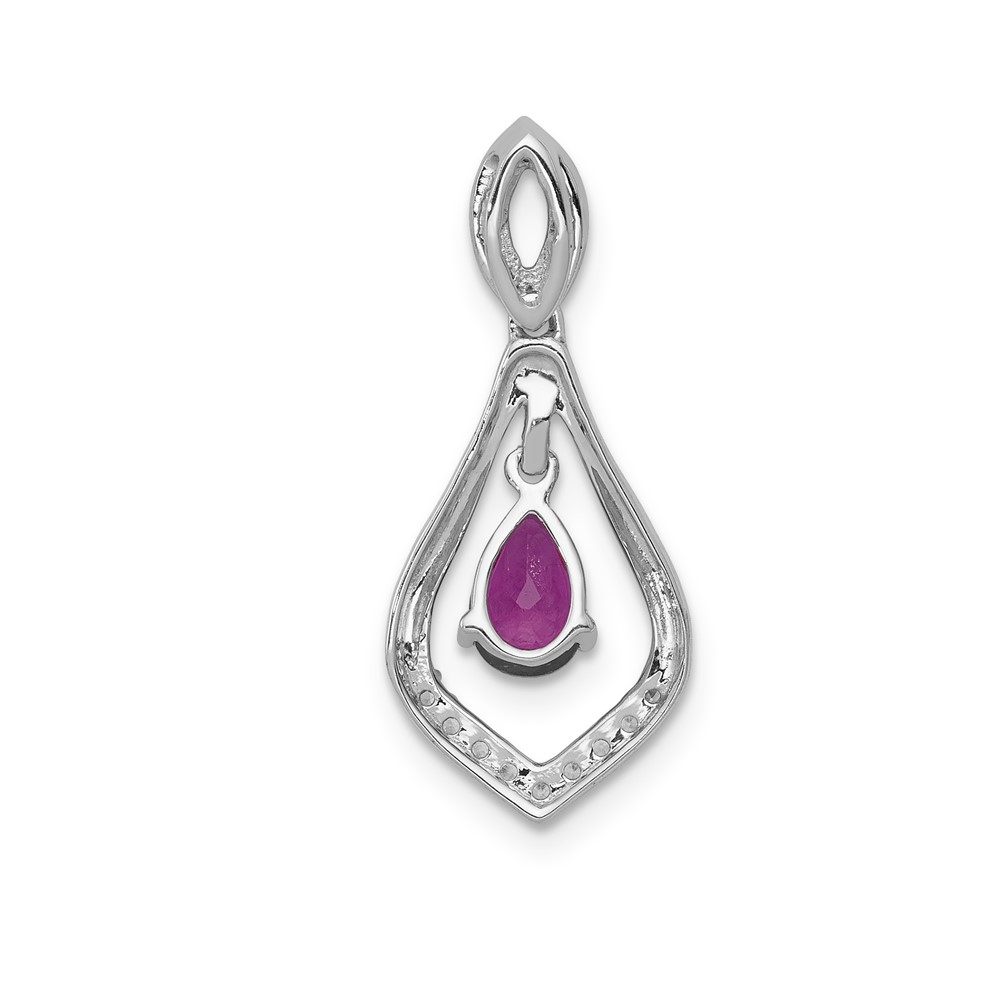 14k White Gold 1/10 carat Lab Grown Diamond VS/SI+ G+ and Lab Created Ruby Dangle Pendant (PM5281-CRU-013-WLG)