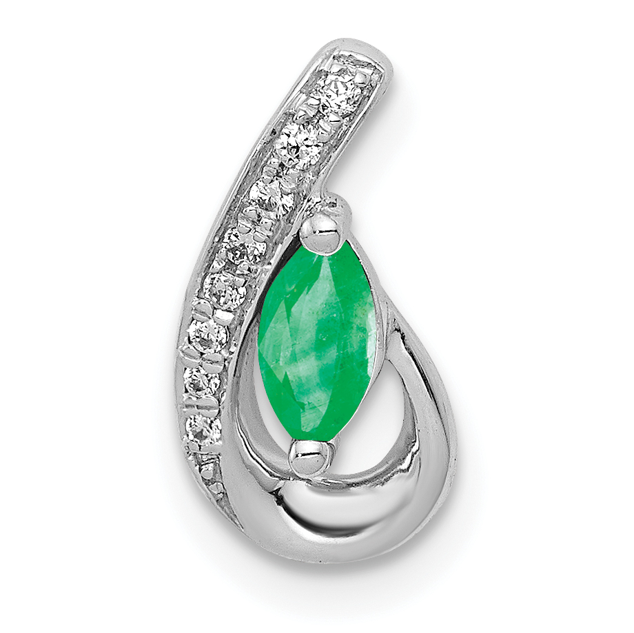 14k White Gold Diamond and Marquise Emerald Teardrop Chain Slide (PM5282-EM-005-WA)
