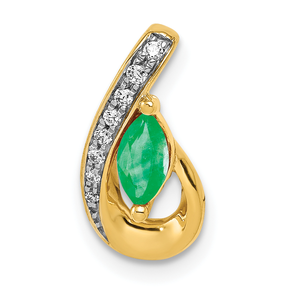 14k Diamond and Marquise Emerald Teardrop Chain Slide (PM5282-EM-005-YA)
