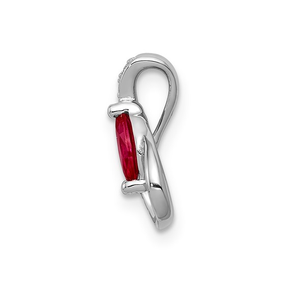 14k White Gold Diamond and .28 Ruby Teardrop Chain Slide