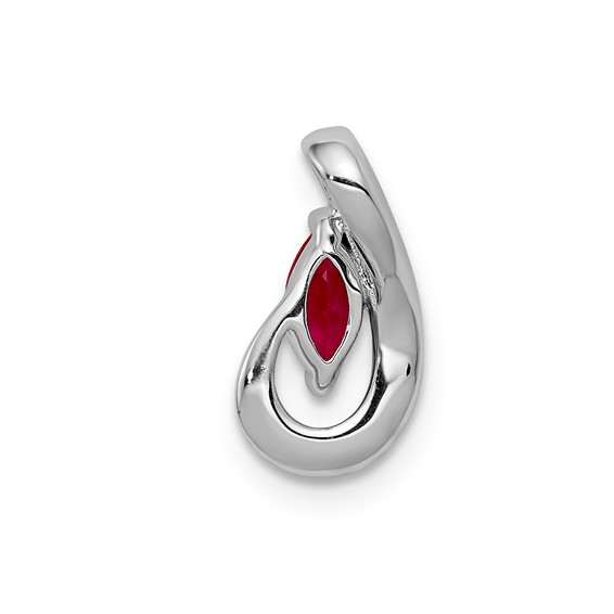 14k White Gold Diamond and .28 Ruby Teardrop Chain Slide