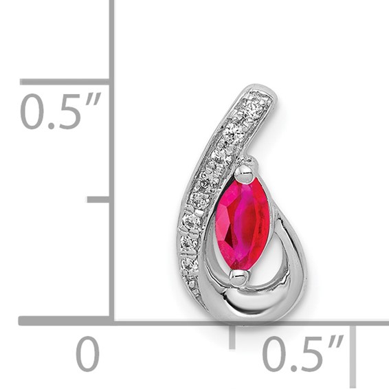 14k White Gold Diamond and .28 Ruby Teardrop Chain Slide