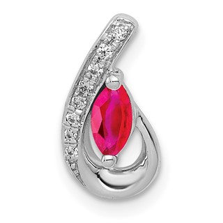 14k White Gold Diamond and .28 Ruby Teardrop Chain Slide