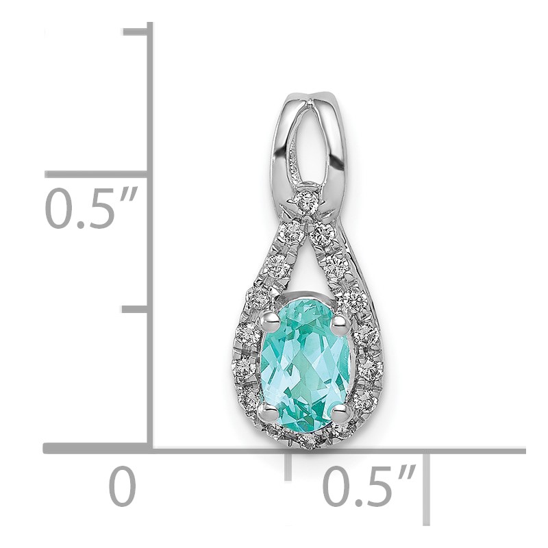 Pure Serenity 14k White Gold 1/10 carat Lab Grown Diamond VS/SI+ G+ and Lab Created Paraiba Teardrop Pendant