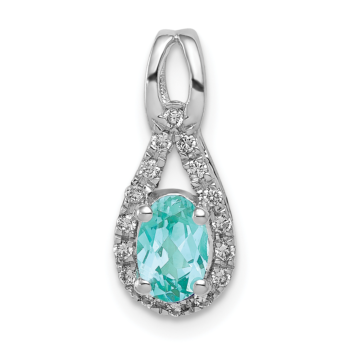 Pure Serenity 14k White Gold 1/10 carat Lab Grown Diamond VS/SI+ G+ and Lab Created Paraiba Teardrop Pendant (PM5283-CP-010-WLG)