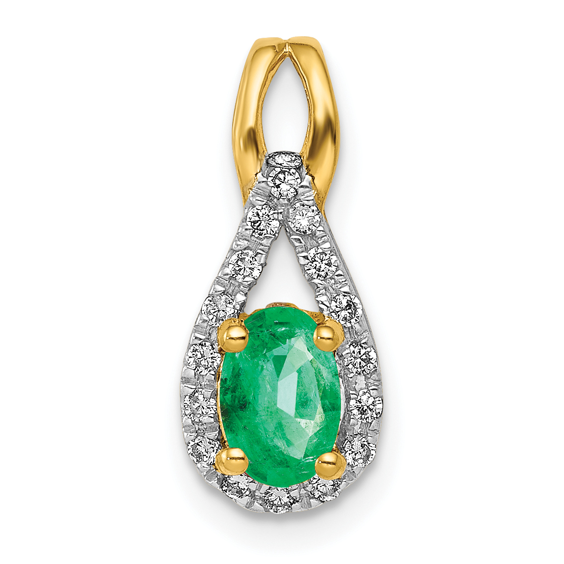 14k 1/10 carat Lab Grown Diamond VS/SI+ G+ and Lab Created Emerald Pendant (PM5283-CEM-010-YLG)