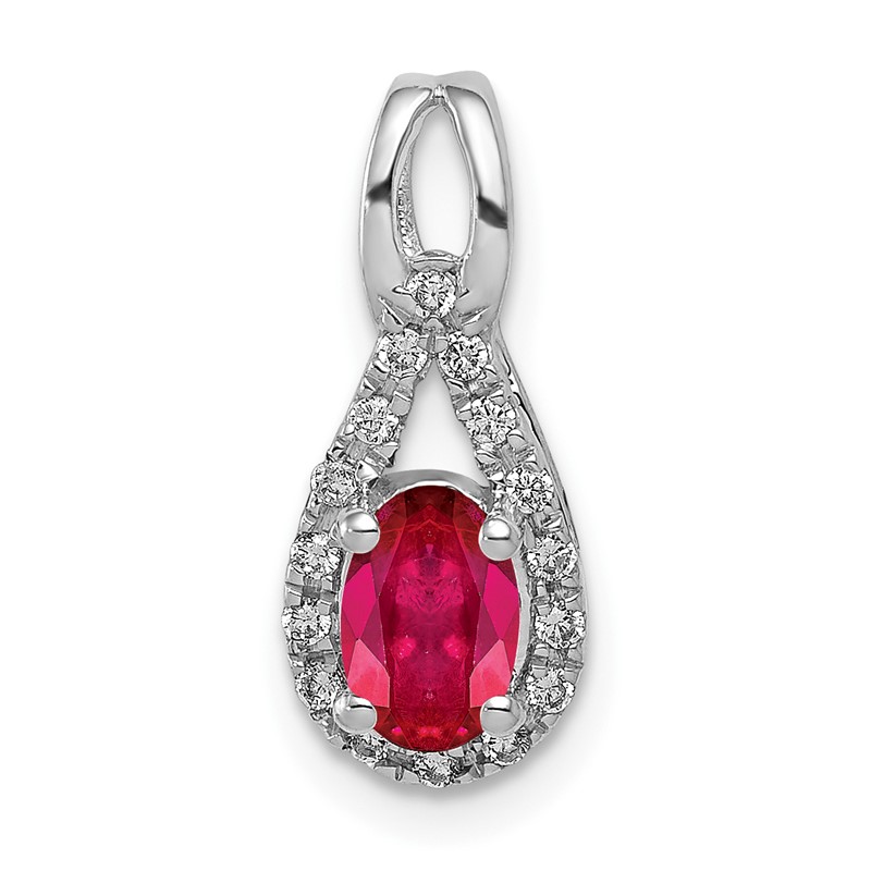 14k White Gold 1/10 carat Lab Grown Diamond VS/SI and Lab Created Ruby Pendant