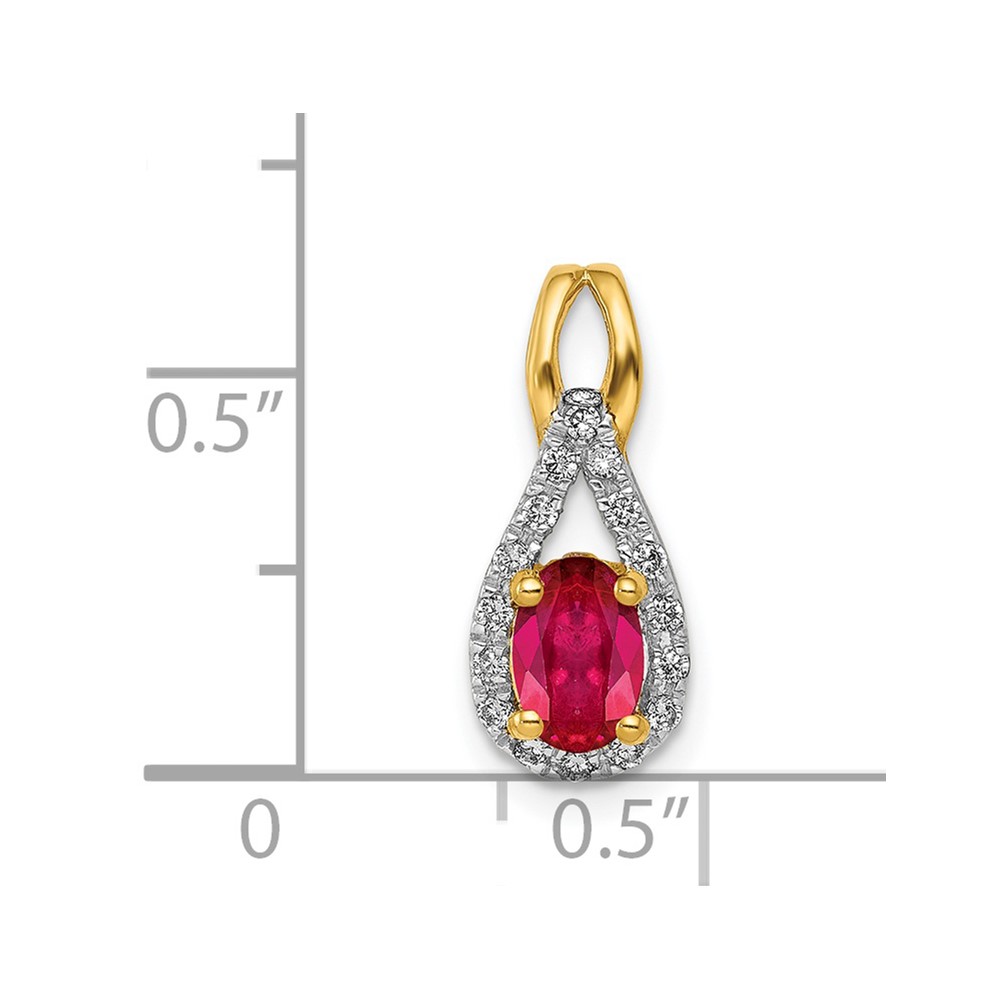 14k Diamond and .50 Oval Ruby Teardrop Halo Pendant (PM5283-RU-010-YA)