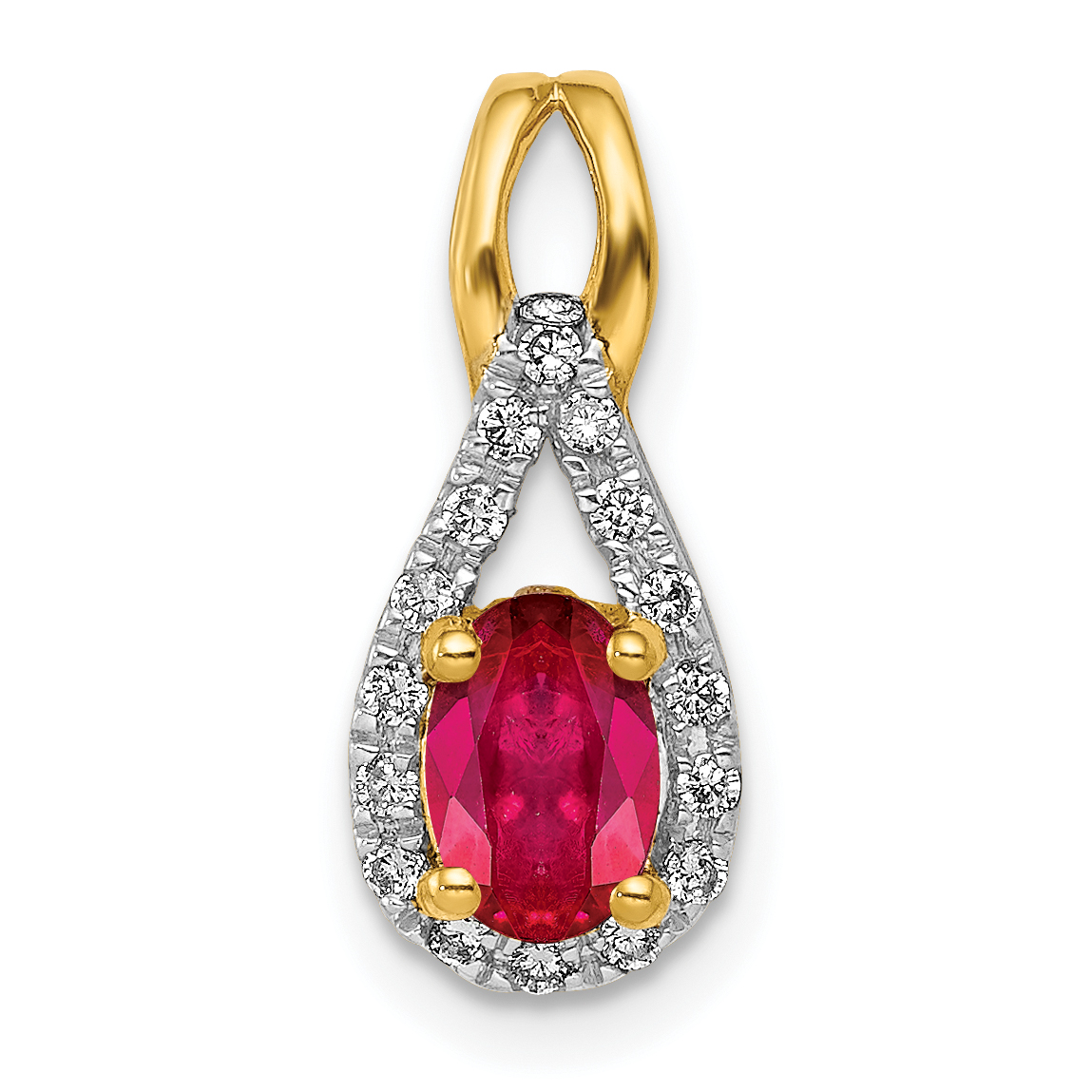 14k Diamond and .50 Oval Ruby Teardrop Halo Pendant (PM5283-RU-010-YA)