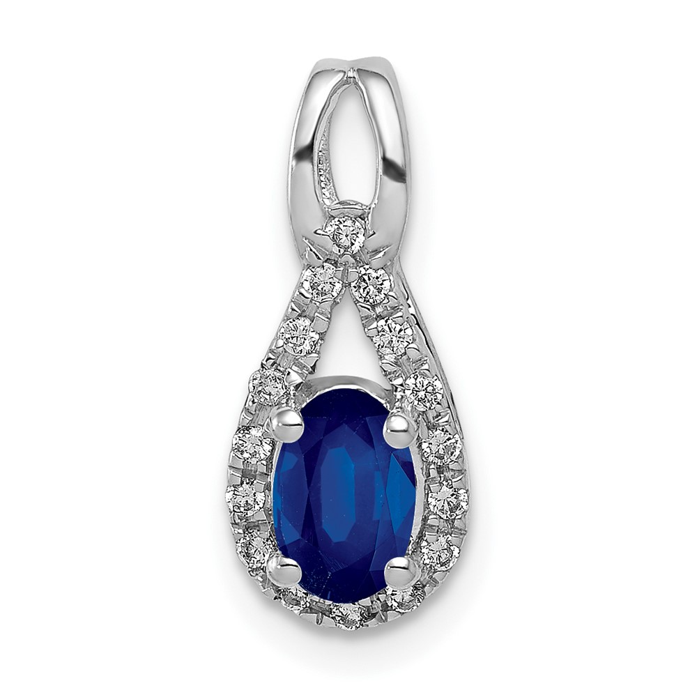 14K White Gold 0.10 Carat Lab Grown Diamond VS SI and Lab Created Blue Sapphire Pendant