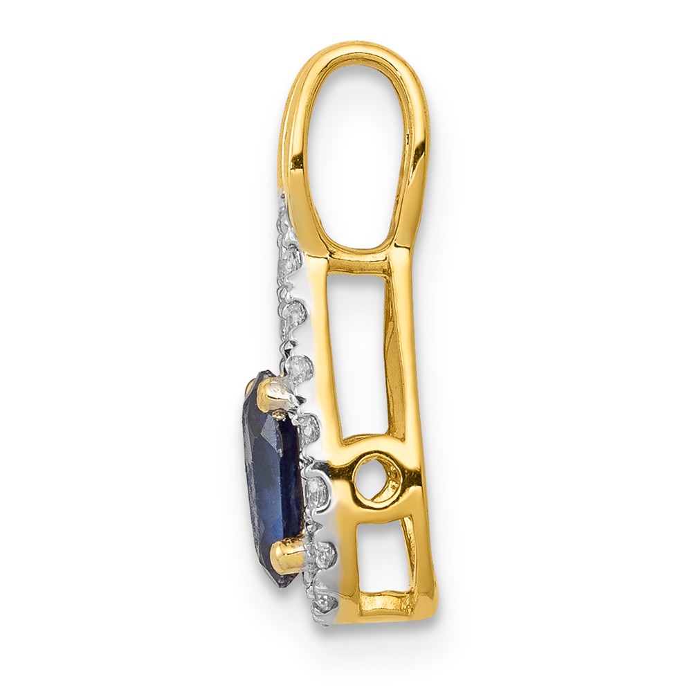 14k 1/10 carat Lab Grown Diamond VS/SI+ G+ and Lab Created Blue Sapphire Pendant (PM5283-CSA-010-YLG)
