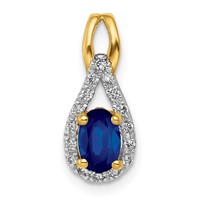 14K Yellow Gold 0.10 Carat Lab Grown Diamond VS SI+ G+ and Lab Created Blue Sapphire Pendant view 1