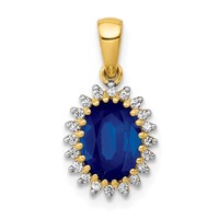 14K Yellow Gold 0.10 Carat Lab Grown Diamond VS SI+ G+ and Lab Created Blue Sapphire Oval Pendant view 1