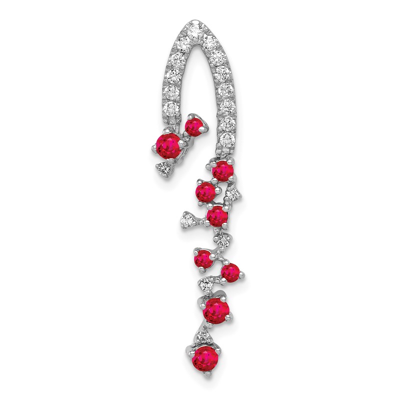14k White Gold 1/5 carat Lab Grown Diamond VS/SI+ G+ and Lab Created Ruby Slide Pendant