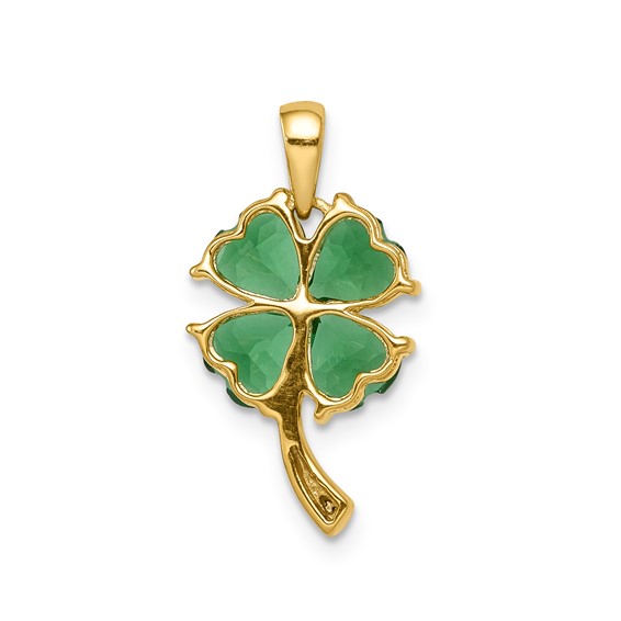 14k Lab Created Heart Emerald and Diamond Four Leaf Clover Pendant