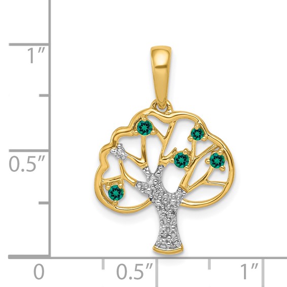 14k Polished Lab Created Emerald and Diamond Tree Pendant