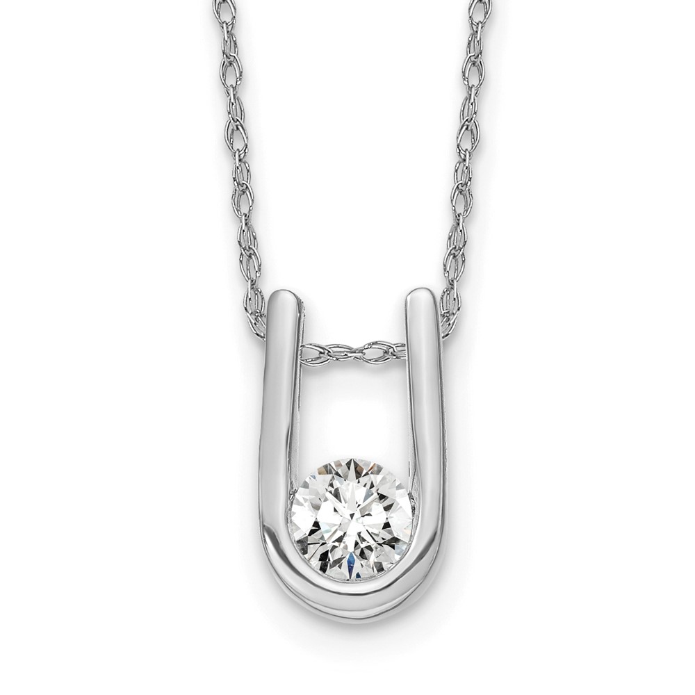 14K White Gold 0.33 Carat Lab Grown Diamond VS SI+ G+ Round Complete U-Shape Pendant Necklace, 18"